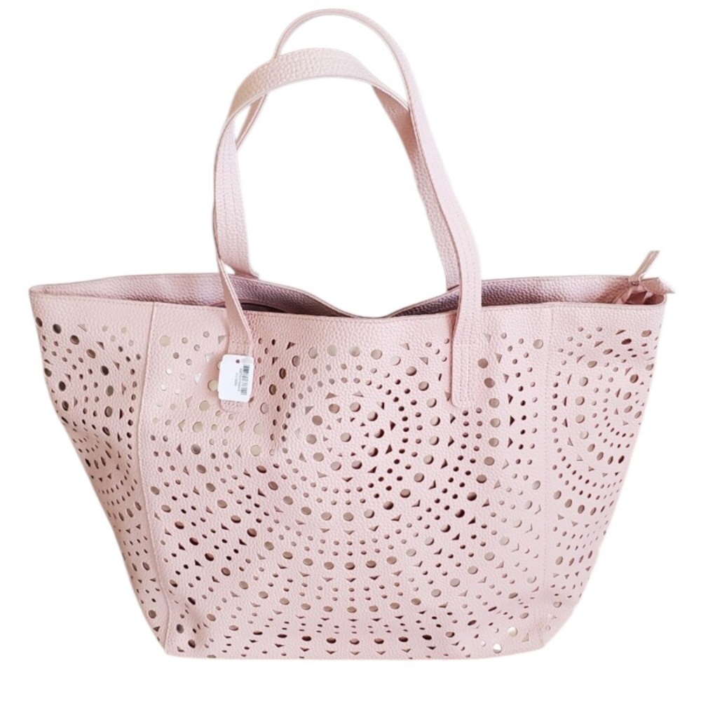 NWT Blush Pink and Metallic Bath and Bodyworks faux leather laser cut tote